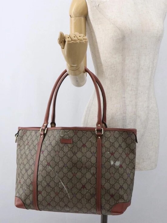 Gucci Handbags - GUCCI GG Supreme Tote Bag PVC Beige Gold